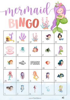 a printable mermaid bingo game for kids