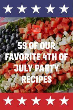 a patriotic salad with watermelon, blueberries and feta cheese on it