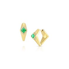 The Sunna Edge Huggies are a sleek and sophisticated everyday earring. Perfect for any occasion, they'll add a touch of luxury to any look. Handcrafted in 18K rich gold, these earrings feature a 3x3 princess cut center stone and a row of pave set diamonds. Details 18K Yellow Gold 0.29ct Emeralds 0.096ct Diamonds 17 mm width, 14 mm length SHIPPING At Jennifer DeMoro Jewelry, we craft all of our jewelry pieces to order with a production turnaround time typically taking 4-6 weeks. For our customers' convenience, we offer complimentary FedEx 2-Day Shipping within the United States (excluding PO Boxes and APO/FPO addresses). Rest assured, when your order is shipped, you'll receive an email with tracking information, and each shipment is fully insured. This means that upon delivery, a signature Champagne Diamond, Everyday Earrings, Stunning Jewellery, Pink Sapphire, Princess Cut, Jewelry Pieces, The Row, My Jewellery, Emerald