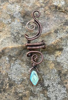 Wire Wrapped Copper Ear Cuff with Iridescent Leaf Dangle. Ear Cuff Wire Wrap, Handmade Unique Copper Ear Cuff, Unique Handmade Copper Ear Cuff, Handmade Copper Ear Cuff With Unique Style, Ear Cuff Wire, Wire Wrap, Nature Inspired, Wire Wrapped, Wire Wrapping