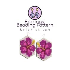 two pink flowers are hanging from the back of a pair of beaded earrings with white thread