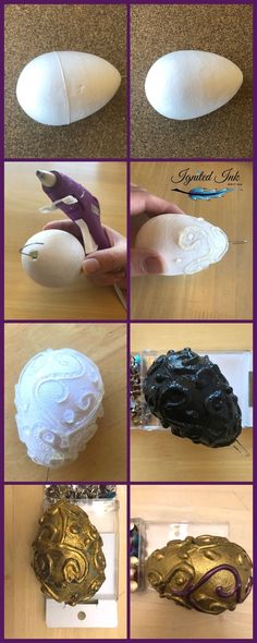 the steps to make an ornament out of paper machs are shown here