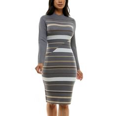 She'll love the look of this women's Nina Leonard Ribbed Stripe Sweater Dress. Click on this WOMEN'S GUIDE to find the perfect fit and more! She'll love the look of this women's Nina Leonard Ribbed Stripe Sweater Dress. Click on this WOMEN'S GUIDE to find the perfect fit and more! FEATURES Novelty stripe detailing Sweaterdress styling Soft and smooth construction No closure - pullover styling Long sleeves MockneckFIT & SIZING 39 1/2-in. length from shoulder to hem Midi length hits below the knee Fitted Striped Midi Dress For Fall, Fitted Striped Dress For Fall, Striped Fitted Dress For Fall, Sweaterdress Styling, Stripes Outfit, Striped Sweater Dress, Grey Sweater Dress, Clothing Size Chart, Womens Clothing Sizes