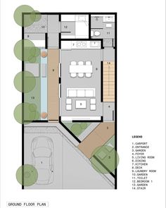 the ground plan for a house with an attached garage and parking lot, as well as a