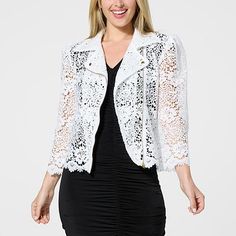 Shop Curations x Amy Morrison Lace Moto Jacket 22249901, read customer reviews and more at HSN.com. Chic Lace Outerwear With Lace Trim, Spring Fitted Outerwear With Lace Trim, Fitted Outerwear With Lace Trim For Spring, Fitted Lace Trim Outerwear For Spring, Fitted Lace Outerwear For Spring, Long Sleeve Outerwear With Lace Sleeves For Fall, Fitted Fall Outerwear With Lace Sleeves, Fall Long Sleeve Outerwear With Lace Sleeves, Spring White Lace Outerwear