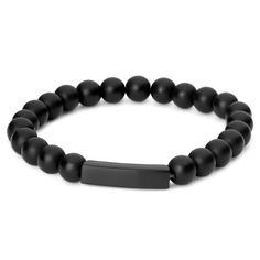 Black Stone Engravable Beaded Bracelet | In stock! | TND Basics Wooden Jewelry Stand, Wide Bracelet, Id Bracelets, Mens Beaded Bracelets, Black Bracelets, Leather Cuffs Bracelet, Paracord Bracelets, Jewelry Stand, Men's Necklace