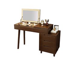 a desk with a mirror and two drawers