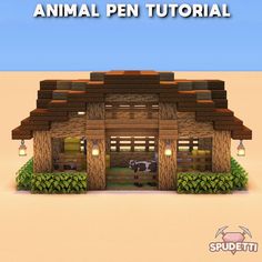 an image of a house made out of wood and grass with the words animal pen