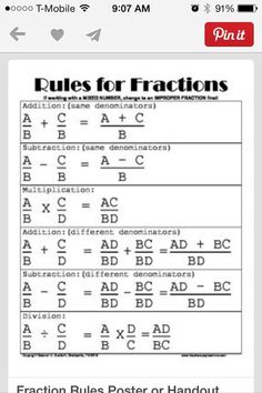 an iphone screen showing the rules for fractions