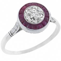 This is a remarkable diamond ruby platinum engagement ring from the Art Deco era. The ring is centered with a sparkling EGL certified old European cut diamond that weighs 0.72ct. The color of the diamond is H-I with SI1 clarity. The center diamond is accentuated by deep red step cut square rubies that weigh approximately 0.30ct. Vintage Antique Engagement Rings, Stella Maris, Antique Engagement Rings Vintage, Platinum Engagement Ring, Sweet Jewelry, Ruby Engagement Ring, Step Cut, Platinum Engagement Rings, Antique Engagement