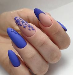 Royal Blue Pedicure, Blue Nails Matte, Blue Pedicure, Royal Blue Nails Designs, Matte Stiletto Nails, Blue Manicure, Ocean Nail, Classic Nail Art, Accent Nail Designs