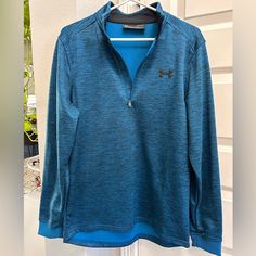 Men’s Under Armor Sweater Nwt Size Medium Functional Blue Winter Tops, Functional Blue Tops For Winter, Under Armour Tops For Winter Sports, Under Armour Winter Sports Tops, Blue Half-zip Sports Outerwear, Under Armour Long Sleeve Sports Outerwear, Coats Men, Under Armor, Mens Coats