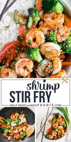 shrimp stir fry with broccoli, carrots and rice