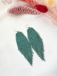 Turquoise Seed Bead Earrings Marble Bead Earrings Fringe | Etsy Turquoise Fringe Tassel Drop Earrings, Turquoise Beaded Earrings With Tassels For Gift, Bohemian Turquoise Tassel Earrings With Colorful Beads, Bohemian Turquoise Tassel Earrings With Beaded Fringe, Turquoise Jewelry With Tassels And Round Beads, Dangle Beads With Beaded Fringe For Jewelry Making, Beads With Beaded Fringe For Jewelry Making, Turquoise Dangling Bead Drop Earrings, Turquoise Dangling Beaded Earrings