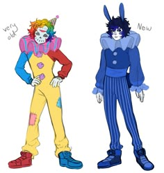 two cartoon characters dressed in clown costumes