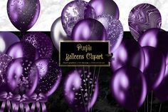 purple balloons clipart with black and white background for use in greeting cards, envelopes or scrapbooking