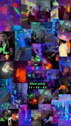 a collage of people dancing and having fun in the nightlife club with neon lights