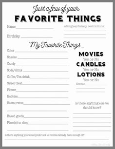 a printable movie ticket with the words favorite things in black and white on it