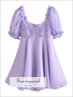 Purple Puff Sleeve Dress, Organza Ball Gown, Purple Plain, Plain Purple, Empire Pattern, Ball Gown Dress, Color Plain, Puffy Dresses, Short Puff Sleeve