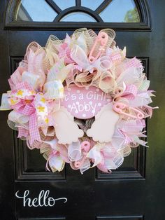 Adorable welcome Baby wreath, this cutie is a perfect gift for a baby shower or arrival of a new baby. Soft colors and ribbons throughout, accented with large diaper pins and a cute wood baby booty in the center. Customized with babies name. Sign can be removed later and kept as a keepsake. Message shop for any changes or custom requests BoutiqueWreaths77.etsy.com Baby boy also available!! New Baby Wreath, Baby Boy Wreath, Victorian Wreath, Pink Christmas Wreath, Baby Wreath, Tree Topper Bow, Pink Wreath, Mardi Gras Decorations, Girl Sleeping