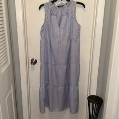 Mlle Gabriella Women's Striped Sleeveless Notched Neck Tiered Layer Dress Never Worn Size Medium 100 Polyester Armpit To Armpit 20 Inches Length 44 Inches Very Cute And Lightweight Never Worn Sz M Layer Dress, Blue White, Size Medium, Blue And White, Womens Dresses, Women Shopping, Blue, Color