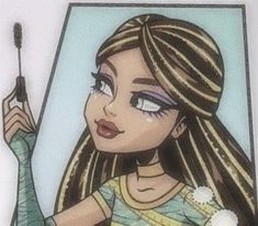 a drawing of a girl with long hair holding a toothbrush in her right hand