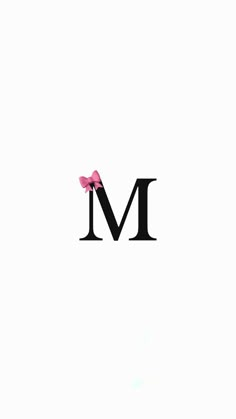 the letter m is made up of black letters and a pink bird on top of it