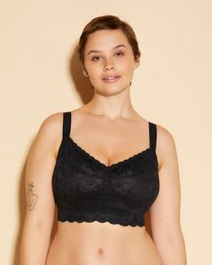 Wireless bralette designed for those with fuller busts paired with smaller bands. Soft, stretch scalloped lace that lays flat. Non-padded cups lined with power mesh for support. Pull-on style with a supportive band under bust. Sweetheart neckline with adjustable straps. Hand wash cold, do not dry in dryer. Cosabella: Women's Bras and Underwear. Full Coverage Lace Nursing Bra With Delicate Lace, Lace Nursing Bra With Removable Pads, Underbust Lace Bra, Full Coverage Lace Nursing Bra With Lace Closure, Fitted Lace Bra With Medium Bust Support, Fitted Lace Nursing Bra With Removable Pads, Full Cup Lace Bra With Stretch, Stretch Lace Full Cup Bra, Fitted Seamless Lace Bra