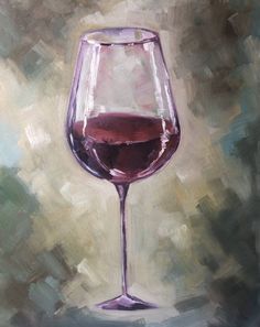 a painting of a glass of wine on a table