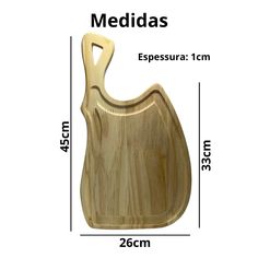 a wooden cutting board with measurements for the handles and bottom section, including an image of a