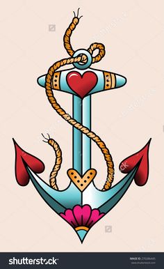 an anchor with hearts and rope