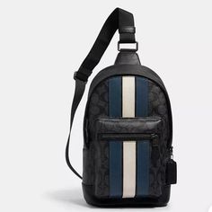 Our Signature Canvas And Refined Leather West Pack With Sporty Varsity Stripe Is A Compact Design With Room To Carry Daily Essentials. Casual Black Coach Bag, Black Functional Coach Shoulder Bag, Coach Belt Bag, Coach Belt, Coach Men, Coach Outlet, Belt Bags, Signature Canvas, Daily Essentials