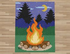 a rug with a campfire on it