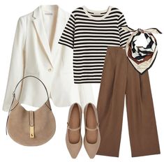 Business Professional Outfits Flats, Granola Work Outfit, Chic Office Outfit Young Professional, Tan Trousers Outfit, Classy Dresses Elegant, Women Support Women, White Linen Blazer, Beige Hose, 750 Shein Gift Card