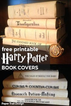 harry potter books stacked on top of each other with the title free printable harry potter book covers