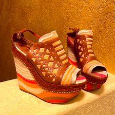 Missoni Wedges - Size 37 1/2 Womens Shoes Wedges, Brown Orange, Missoni, Wedge Shoes, Full Service, Wedges, Fast Delivery, Women Shoes, Orange