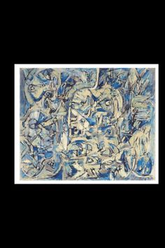 an abstract painting with blue and white colors