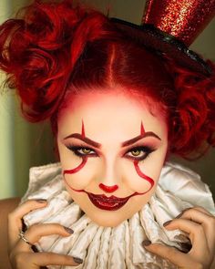 Cool Halloween Makeup Ideas Easy DIY Instagram Photos Penny Wise Halloween Makeup, Penny Wise Makeup Girl, Penny Wise Makeup, Pennywise Makeup