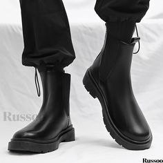 Russoo - Stylish Mens Chelsea Boots: Waterproof, Anti-Skid High-Top Slip-Ons with PU Leather Uppers, Ideal for Outdoor Wear Mens Chelsea Boots, Pu Boots, Botas Chelsea, Boots Waterproof, Chelsea Boots Men, Slip On Boots, Outdoor Wear, Short Boots, Slip Ons