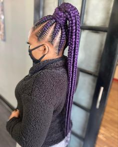 Purple Feed In Braids, Purple Hair Natural, Shuku Hairstyle, Birthday Briads, Black Hairstylist, Long Hair Purple, Hairstyle African, Braids Women