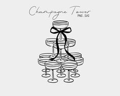 a drawing of champagne tower with wine glasses stacked on each other and the words champagne tower in black ink