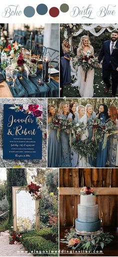 Gorgeous Color Combos to Consider for Your Fall Weddings Blue Fall Wedding, Burgundy Wedding Theme, Slate Blue Wedding, Fall Wedding Color Schemes, Wedding Color Pallet, Maroon Wedding, Winter Wedding Colors, Wedding Colors Blue, Wedding Palette