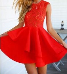 Red Flare Dress, Red Lace Cocktail Dress, Red Cocktail, Lace Cocktail Dress, Moda Chic, Red Cocktail Dress, Red Dress Short, Lace Dress With Sleeves, Short Lace Dress