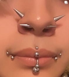 a woman's nose with metal spikes and piercings