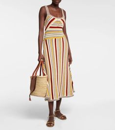 Vitali Stripe Crochet Midi Dress in Multicoloured - Zimmermann | Mytheresa Beachwear Midi Dress For Summer Outings, Chic Cotton Midi Dress For Beach Season, Cotton Midi Dress For Beach Season, Beach Season Midi Crochet Dress, Summer Striped Midi Beach Dress, Striped Summer Midi Dress For Beach, Summer Midi-length Crochet Dress For Vacation, Striped Sundress Midi Dress For Daywear, Striped Midi Dress For Summer Daywear