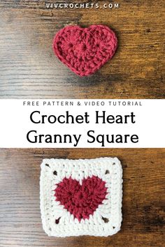 crochet heart granny square with text overlay