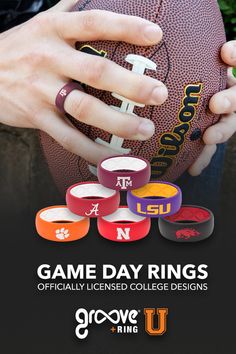 Officially Licensed, NCAA Game Day collection! Over 60 colleges will be represented in this amazing line of silicone rings for alumni and fans. Proudly support your college team by wearing your new Groove U GAMEDAY ring. Silicon Rings, Football Rings, Design Seed, Metal Wedding, Alabama Roll Tide, New Groove, Alabama Football, College Team, Silicone Rings