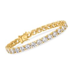 Ross-Simons - 23.00 ct. t. w. Cubic Zirconia Tennis Bracelet in 18kt Gold Over Sterling. 7". Experience fine, affordable luxury. With 23.00 ct. t. w. round brilliant-cut CZs, this tennis bracelet will keep you sparkling all day. Set in 18kt yellow gold over sterling silver. Double-latch safety. Box clasp, CZ tennis bracelet. CZ weights are diamond equivalents. Jewelry Staples, Birthday Mother, Bracelets Women, Natural Gold, Cz Jewelry, Box Clasp, Cz Stud Earrings, Tennis Necklace, Fine Jewelry Bracelets