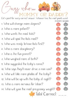 a printable baby shower game with the words, guess who mommy or daddy?