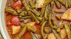 green beans, potatoes and tomatoes in a stew